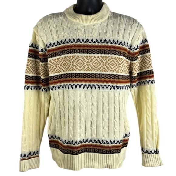Vtg JCPenney's Men's Cream Rust Knit Fair Isle Nordic Ski Sweater Size M 70’s EC - Picture 5 of 15